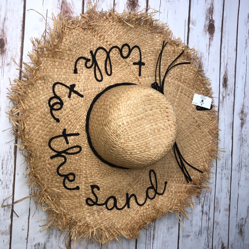 NWT NYC Straw Beach Hat “Talk to the Sand” and bow